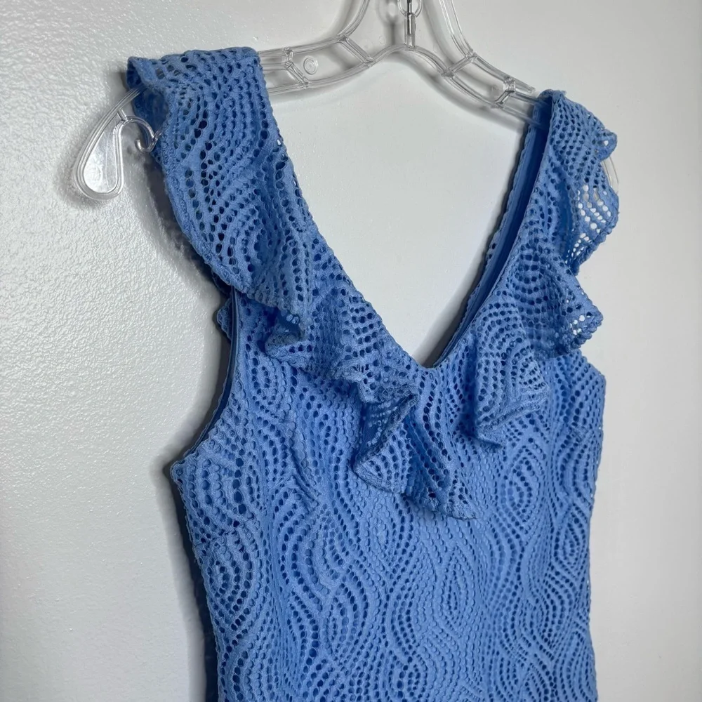Lilly Pulitzer Alessa Top XS‎ Blue Peri Lace Sleeveless Ruffle Tank - Picture 2 of 6